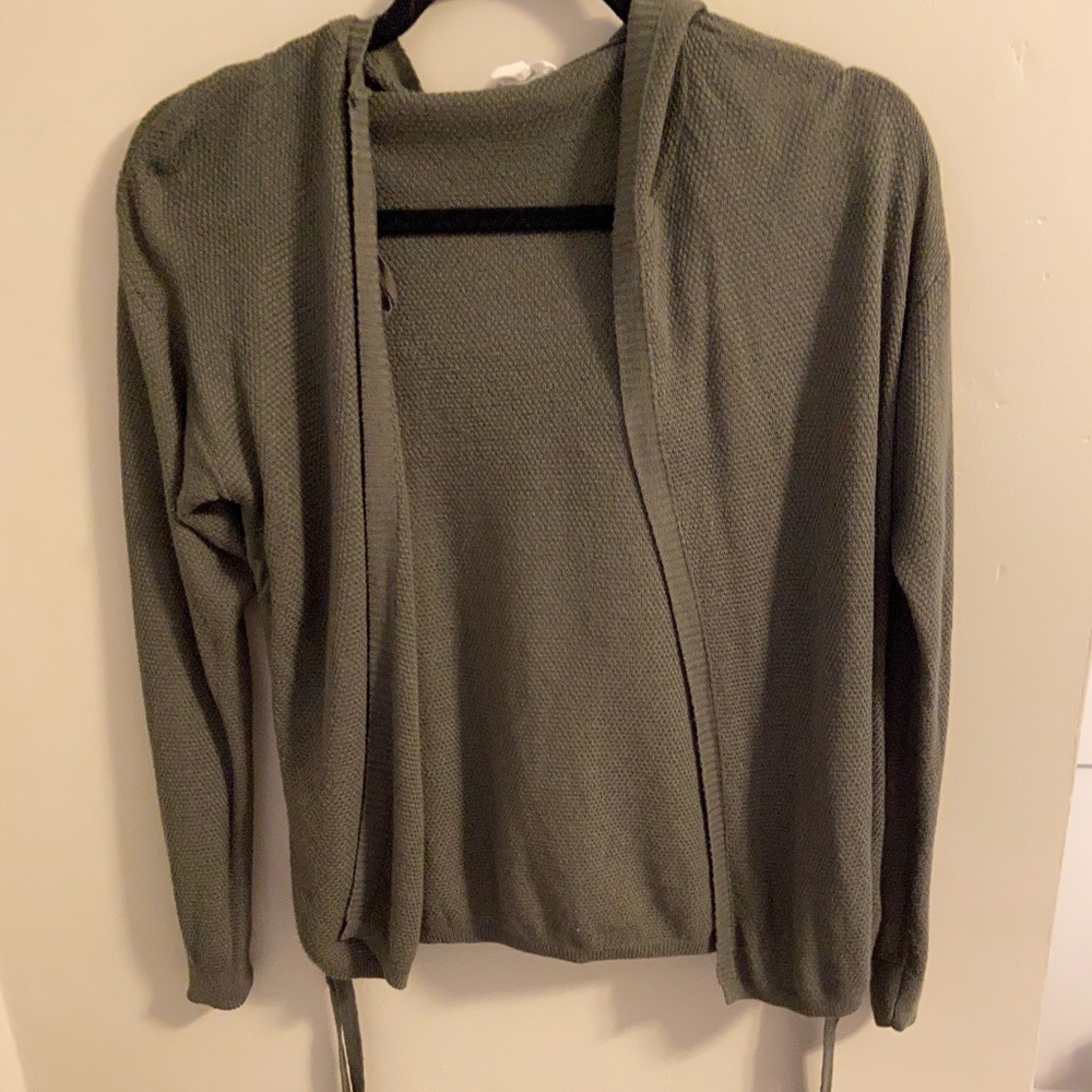 army green garage short hooded cardigan
